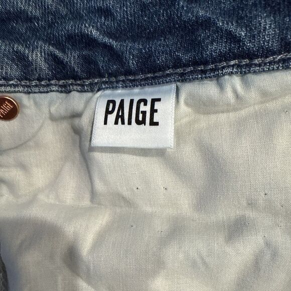 Paige Alexis Button Fly Jeans Womens Size 34 Blue Barrel Leg Lovejoy Distressed - Picture 7 of 14